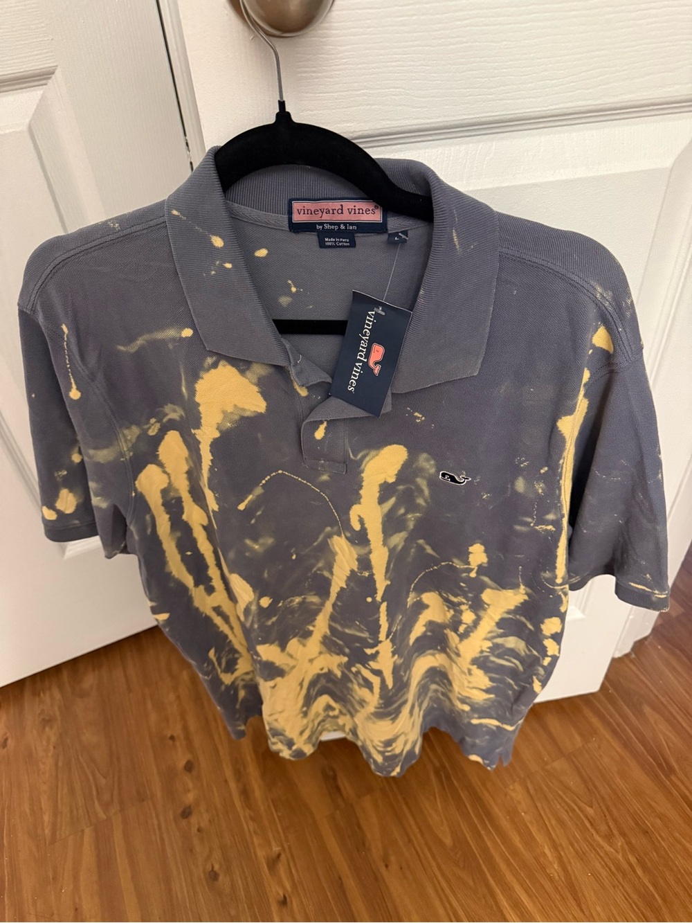 Vineyard Vines Gray Polo with Yellow Tie-Dye Splash
